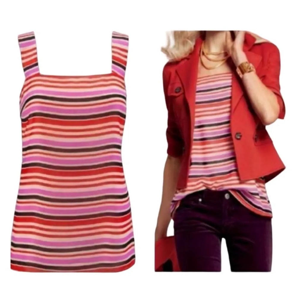 NWOT Cabi Women's Red & Pink Striped Sleeveless Lined Blouse Casual size M